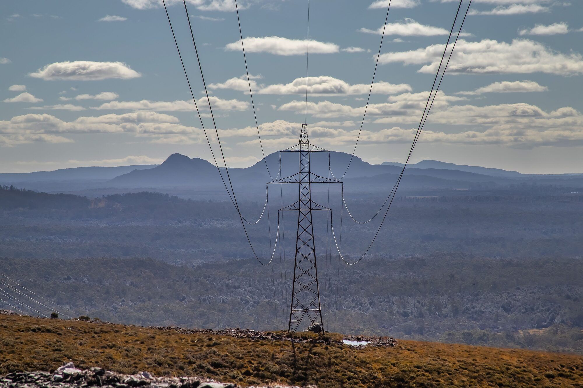 Electric transmission infrastructure at sunset