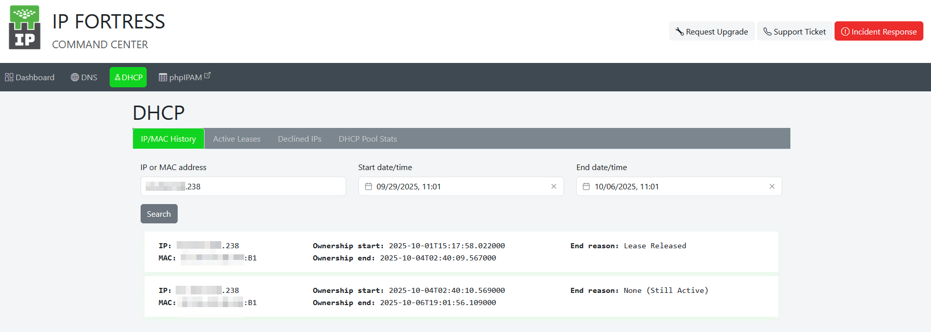 IP Fortress IP/MAC History tracking