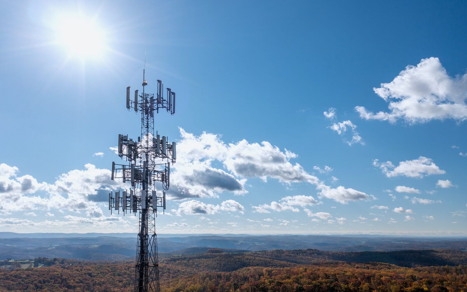Cellular and broadband tower on a forested Appalachian ridge